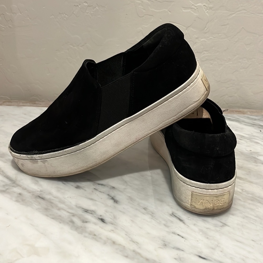 Vince Warren platform sneaker, slide on  Black suede size 7